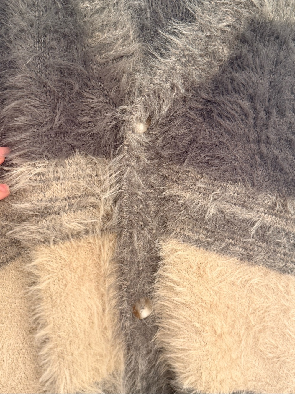 Topman Men's Fuzzy Striped Cardigan in Gray and Cream - Picture 4 of 11